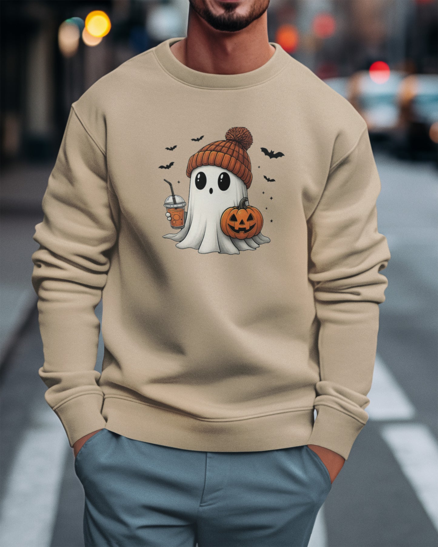 Cute Ghost with Pumpkin: Sweatshirt Unisex