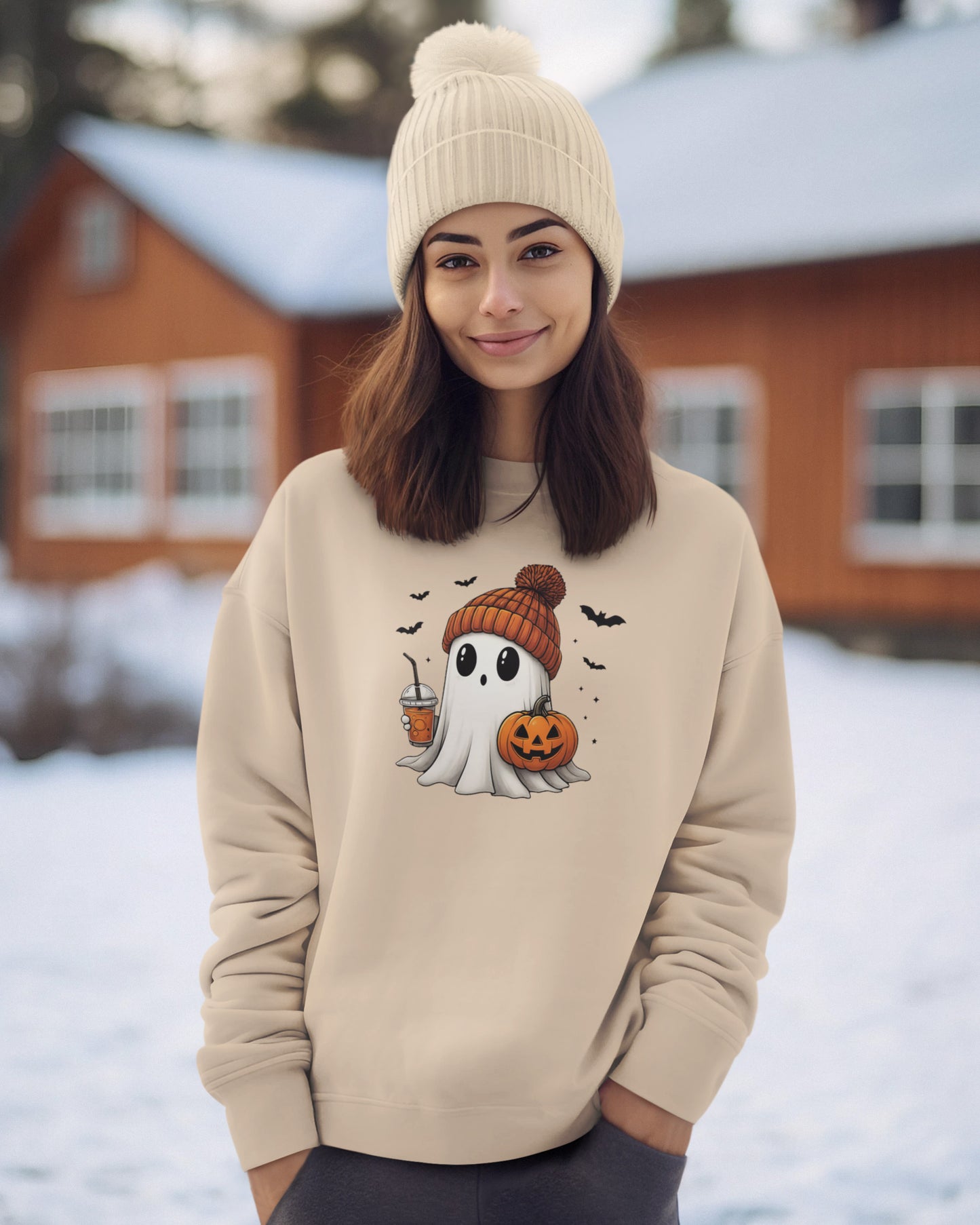 Cute Ghost with Pumpkin: Sweatshirt Unisex